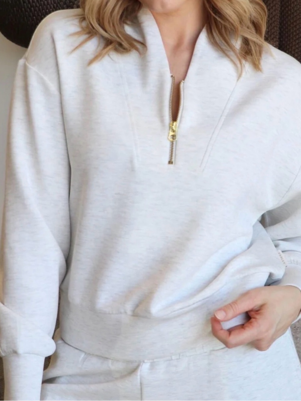 Varley Hawley Half Zip Sweatshirt Ivory Marl DoubleSoft